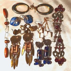 Bundle of vintage dangle, beaded pierced earrings as is